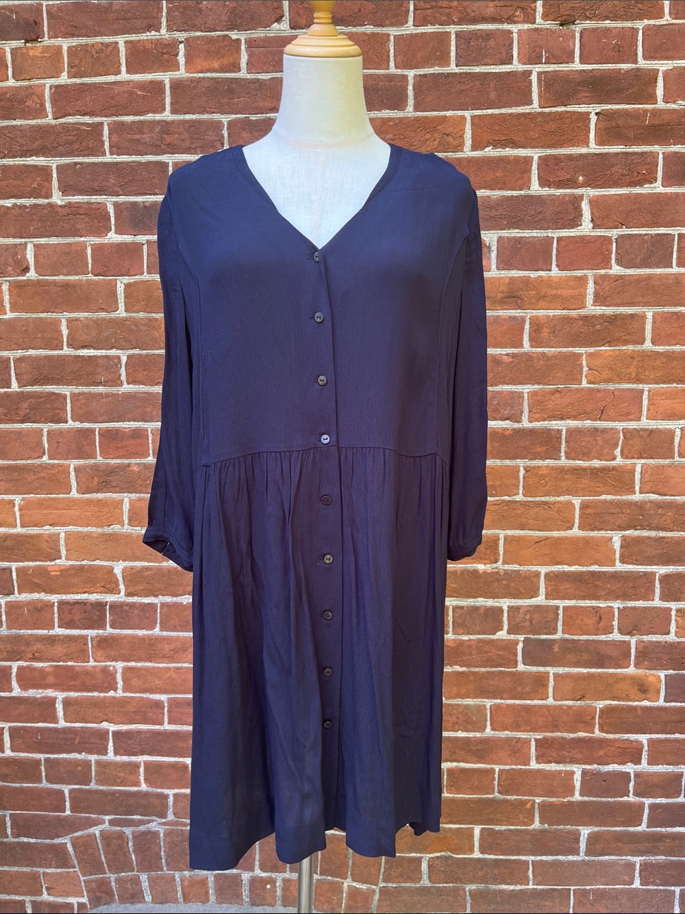 ba&sh Deep Navy V-Neck Button-Front Dress
